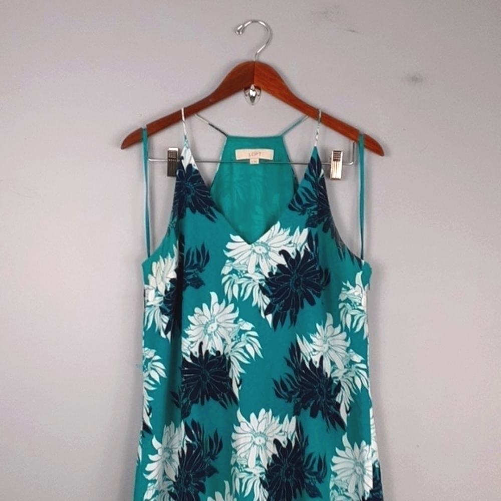 Loft Ann Taylor Floral Teal Halter Maxi Dress